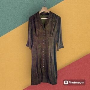 Eddie Bauer Women's Petite 12 Rayon Wool Blend Paisley Button Front Maxi Dress